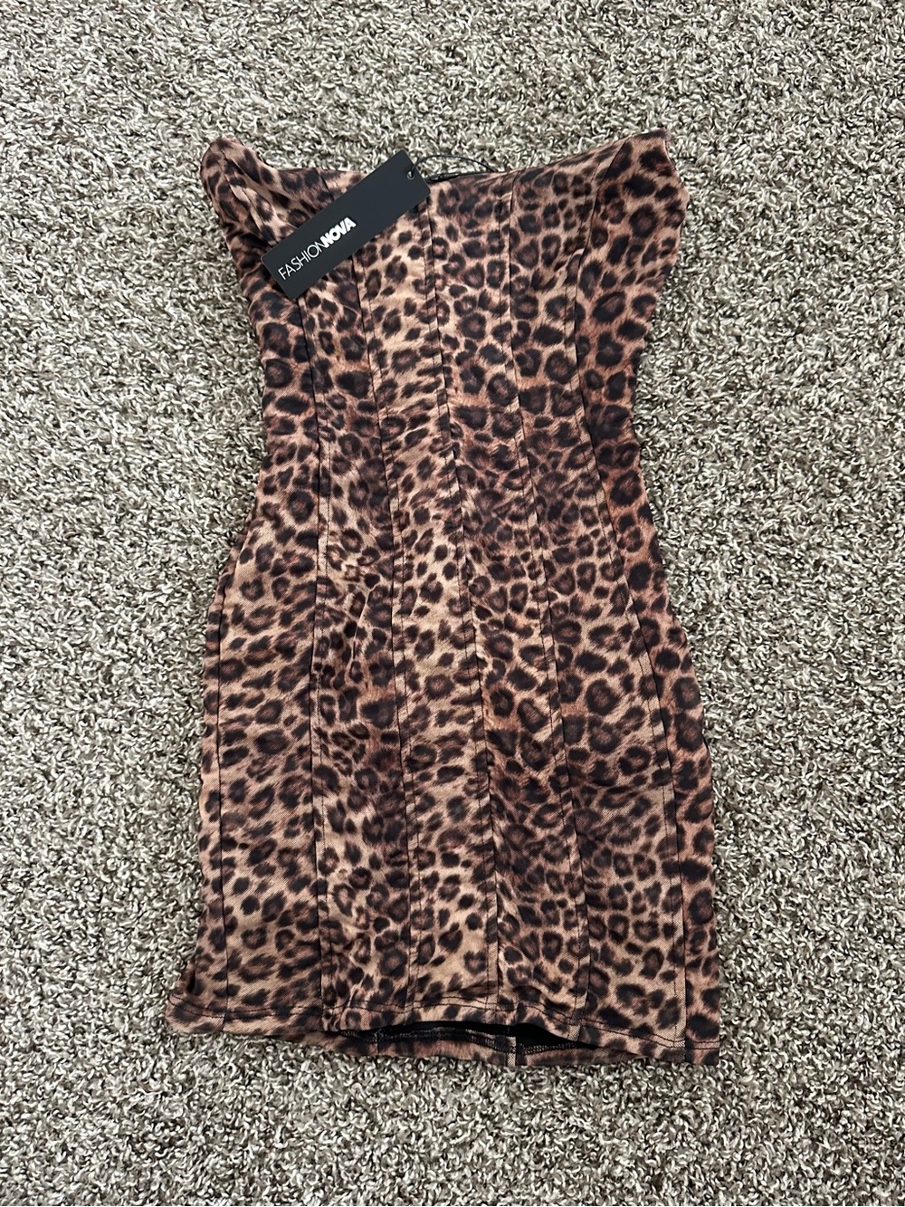 Fashion Nova Leopard Print Strapless Bodycon Dress - Brown & Black